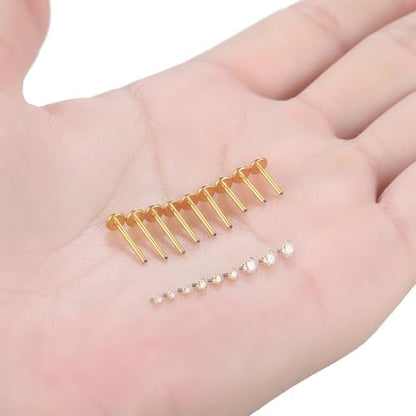 Xpircn Flat Back Stud Earrings 14K Gold Plated Internally Threaded CZ Stud Piercing Jewelry for Tragus Helix Cartilage Conch Nose Hypoallergenic Lip Labret Medusa Piercing 16G 18G - color: 18 Gauge, Gold, size: Mixed (8/10/12mm) Bar