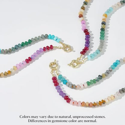 KissYan Beaded Gemstone Necklaces for Women | Colorful Bead Natural Stone Choker with 14K Gold Plated Spring Ring Clasp, Handmade Knot Jewelry for Summer Beach - color: A-Rainbow