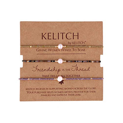 KELITCH 3 PCS Natural Pearls Bracelets Women Strand Thin Rope Friendship Bracelets Handmade Stack Charm Bracelets - color: 02P