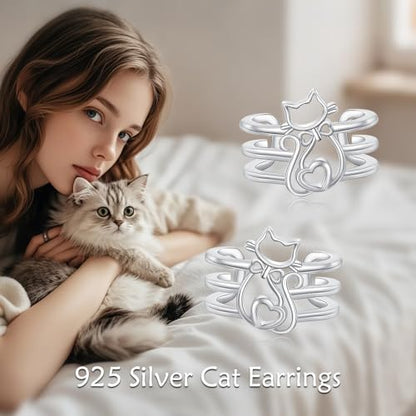 Celtic Knot/Celtic Knot/Bat/Filigree Viking Earrings 925 Sterling Silver Non Piercing Ear Cuff Earrings Cool Earring Cuff for Women Men - color: cat