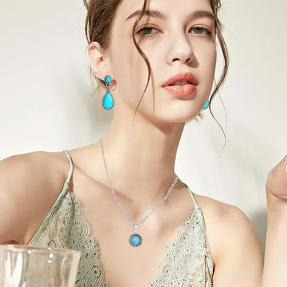NEWITIN 20 Pieces Silver Bohemian Jewelry Set for Women Fashion Costume Jewels Turquoise Necklace Bracelet Ring Earrings Western Turquoise Jewelry Set for Women - color: Turquoise Jewelry Blue Set