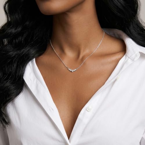 Gold Silver Pendant Necklace for Women, Dainty CZ Jewelry Gift | 14K Gold Silver Plated, Cubic Zirconia Pearl Charm, Trendy Layered Necklace, Adjustable Chain, Waterproof, Hypoallergenic - color: Silver-Round CZ