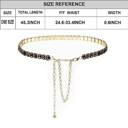 ILuvatar Green Glass Diamond Chain Belt - Metal Women's Western Style Dress Belt - color: Rs-bk