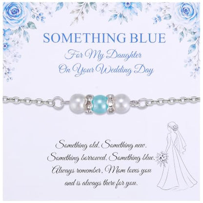 Ralukiia Something Blue Anklet for Bride, Walk Down the Aisle Anklet, Wedding Day Foot Jewelry, Something Blue Wedding Gifts for Bride, Bridal Ankle Bracelet, Bridal Shower Gift - color: My Daughter Silver