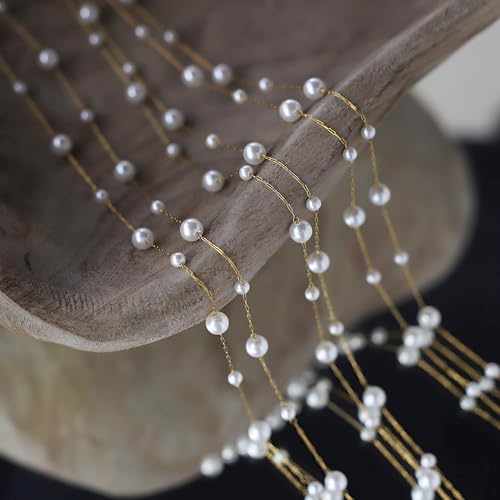 Dainty Pearl Choker Necklace for Women Non Tarnish | Adjustable Layered Gold and Pearl Necklace for Daily & Wedding | Handmade Minimalist June Birthstone Jewelry for Her