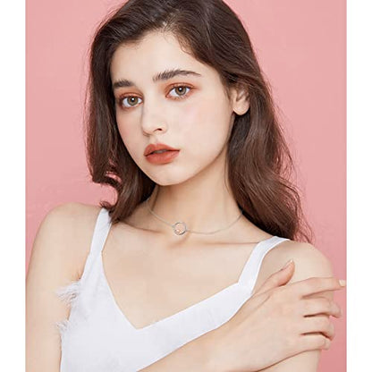 Ladytree S925 Sterling Silver Dainty Simple Choker Necklace,Rolo Chain,Adjustable 13 inches to 16 inches - style: 14_Love Heart Circle Choker