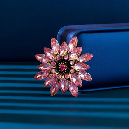 Sparkling Rhinestone Flower Brooch Pin Fashion Crystal Sunflower Brooch Floral Lapel Pins Red/Green/Purple/Pink Crystal CZ Broochs Large Flower Pin Clothes Hat Bag Dress Broochs Wedding Bridal Jewelry for Women - color: Pink