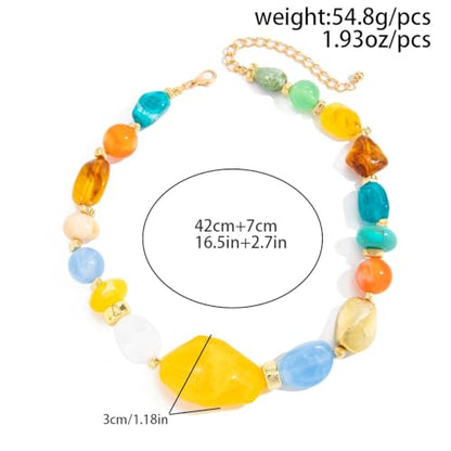 Chunky Acrylic Beaded Necklace for Women Colorful Acrylic Resin Beaded Choker Big Round Beads Statement Necklace Fashion Jewelry - color: Yellow