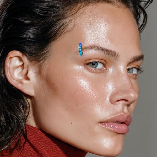 16G Labret Stud, G23 Titanium Vertical Labret Lip Piercing Jewelry, Gold Eyebrow Ring Clicker Belly Button Ring Hoop For Women Men - color: Silver, size: 8mm Blue Opal