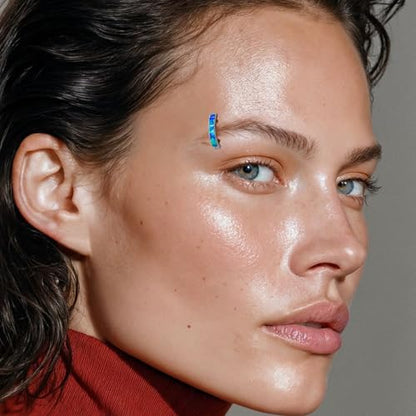 16G Labret Stud, G23 Titanium Vertical Labret Lip Piercing Jewelry, Gold Eyebrow Ring Clicker Belly Button Ring Hoop For Women Men - color: Silver, size: 8mm Blue Opal