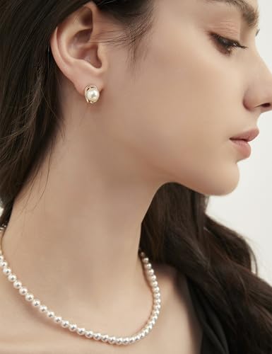 Mameloly Pearl Drop Earrings 925 Sterling Silver CZ 10MM Simulated Pearl Earrings for Women Dangle Trendy Jewelry for Women Hypoallergenic - color: Gold