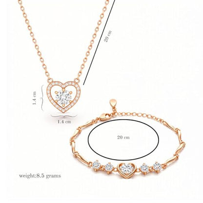 Nilu's Collection Women's Copper Sterling Silver Heart Shape Stone Charm Bracelet - color: Rose Gold Pendant + Bracelet