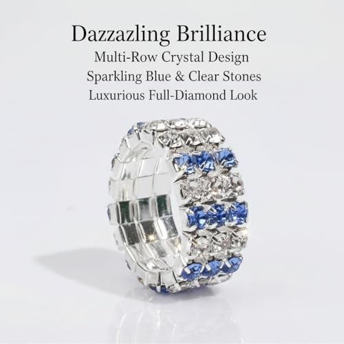 Sparkling Rhinestone Ring Set Trendy Elastic Rhinestone Crystal Stretch Ring Stackable Jewelry for Women Girls - color: 3 Rows Ring-Silver+White+Light Blue