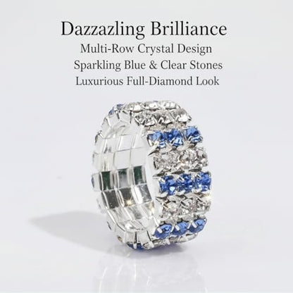 Sparkling Rhinestone Ring Set Trendy Elastic Rhinestone Crystal Stretch Ring Stackable Jewelry for Women Girls - color: 3 Rows Ring-Silver+White+Light Blue