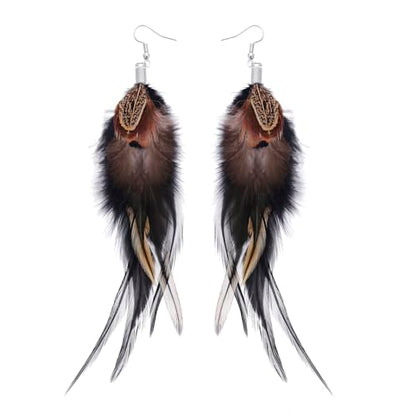 Bohemian Pheasant Peacock Long Feathers Statement Earrings Handmade Natural Lightweight Feather Dangle Earrings for Women (ea000071) - color: Black B