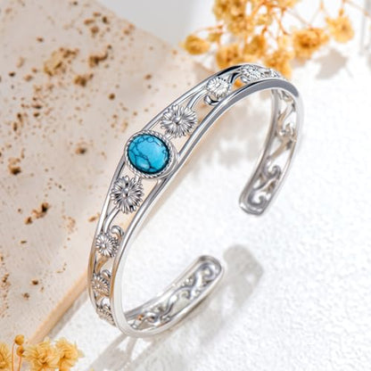 925 Sterling Silver Oval Turquoise Exquisite Cuff Bracelet Boho Style Adjustable Bracelet Jewelry Gifts for Women Mother - style: Cuff Bracelet 2