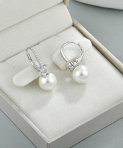 Pearl Earrings for Women 925 Silver Freshwater Real Pearl Drop Dangling Earrings for Birthday Christmas Anniversary - color: Silver