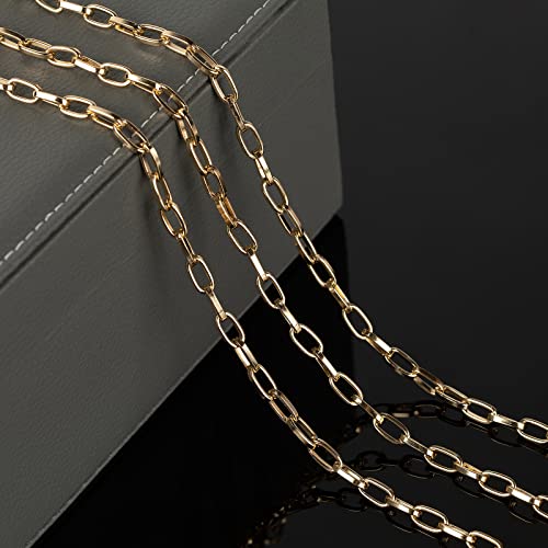 32.8 Feet Aluminum Link Chain Light Gold Flat Oval Chains for Jewelry Making Unwelded Paperclip Chain Spool Necklace Chains Bulk with Lobster Clasps and Jump Rings - color: 5.5×11mm-Gold