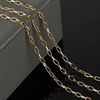 32.8 Feet Aluminum Link Chain Light Gold Flat Oval Chains for Jewelry Making Unwelded Paperclip Chain Spool Necklace Chains Bulk with Lobster Clasps and Jump Rings - color: 5.5×11mm-Gold