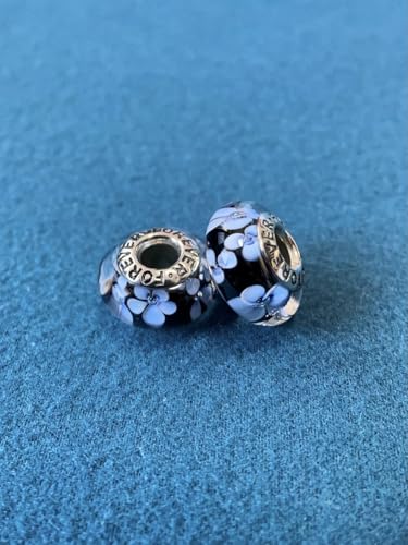 2pcs Authentic 925 Silver Murano Glass Flower Charms for Pandora Bracelets - color: 08-Black and White