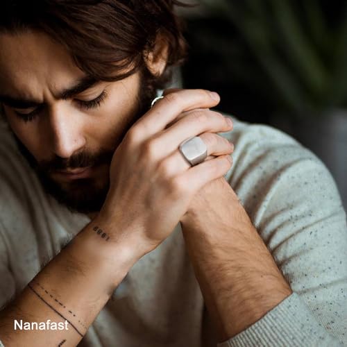 Nanafast Men's Brushed Rings Stainless Steel Square Signet Rings for Men, Chunky Signet Statement Rings, Father's Day Gift for Father Husband