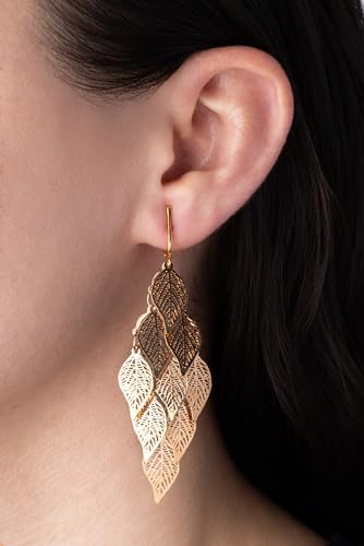 Gold Tone Non Pierced Clip On Dangling Earrings - style: Gold Leaves