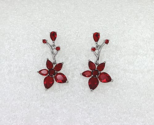 Faship Gorgeous CZ Crystal Floral Necklace Earrings Set - color: Red