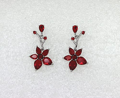 Faship Gorgeous CZ Crystal Floral Necklace Earrings Set - color: Red