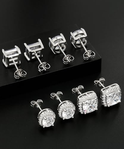 Zankulas Cubic Zirconia Stud Earrings for Women Mens Earrings Hypoallergenic Square CZ Studs Set - color: Silver
