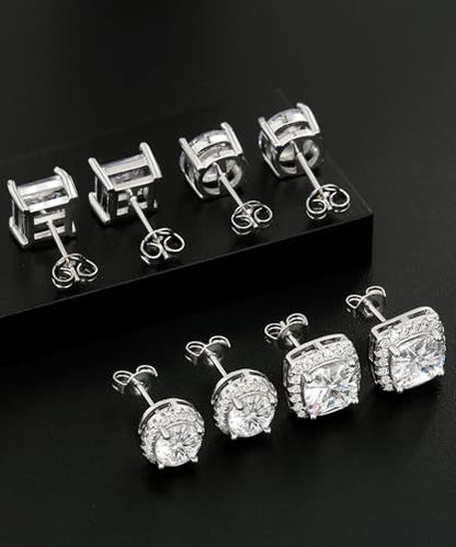 Zankulas Cubic Zirconia Stud Earrings for Women Mens Earrings Hypoallergenic Square CZ Studs Set - color: Silver