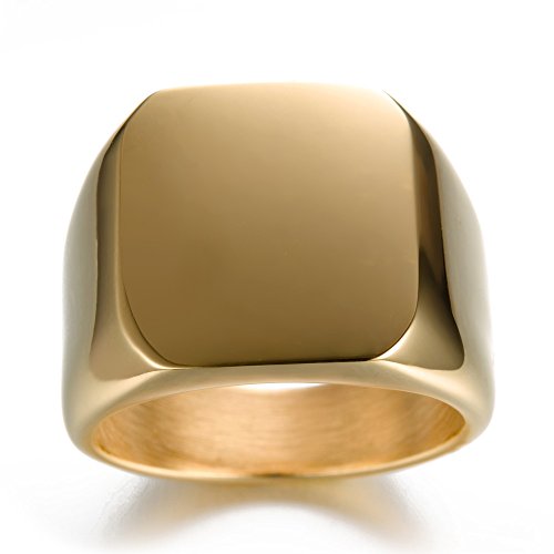Stainless Steel Signet Ring for Men Solid Square Biker Rings Matte Brushed/Polished Finish - color: Polished, Gold