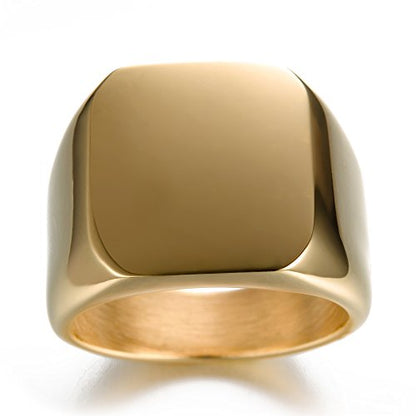 Stainless Steel Signet Ring for Men Solid Square Biker Rings Matte Brushed/Polished Finish - color: Polished, Gold