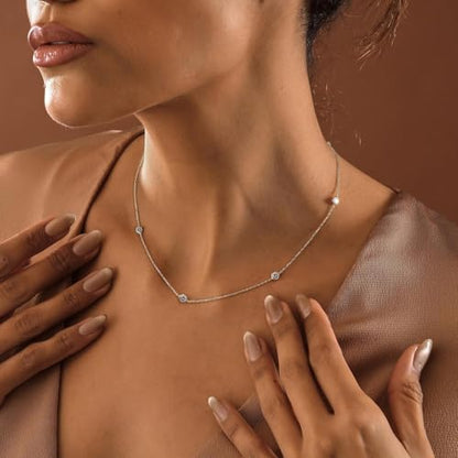 Dainty Silver Gold Necklaces for Women Cute Station Choker Simulated Diamond Necklace Simple Layering CZ Necklace Trendy Jewelry Gifts - color: Silver, style: 5pcs Round CZ-Cable Chain
