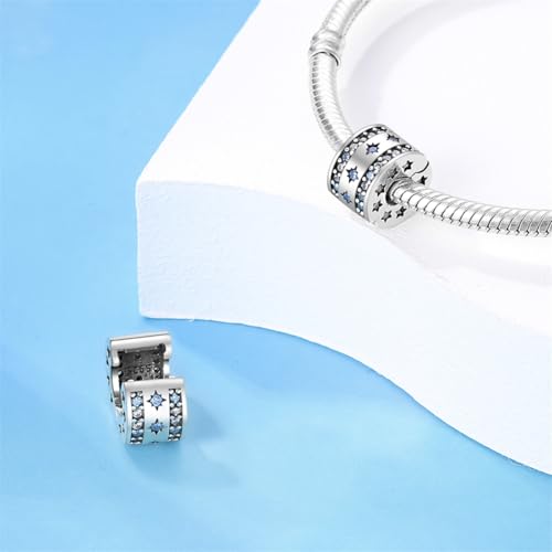 925 Sterling Silver Stopper Clip Charms for Bracelet Necklace Spacer Beads with 5A Cubic Zirconia Mother's Day Christmas DIY Gift for Women(2PCS) - style: Blue star