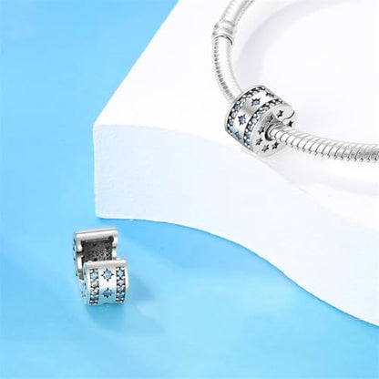 925 Sterling Silver Stopper Clip Charms for Bracelet Necklace Spacer Beads with 5A Cubic Zirconia Mother's Day Christmas DIY Gift for Women(2PCS) - style: Blue star