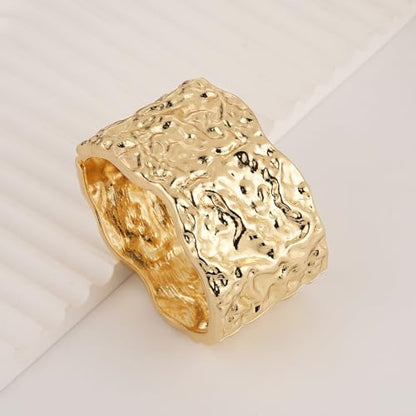 HZMAN Chunky Gold Cuff Bracelets for Women Thick Wide Bangle Bracelet Hammered Open Hinge Wrist Cuff Bracelet Jewelry Gift - color: 12.Meteorite Shaped Gold 7In