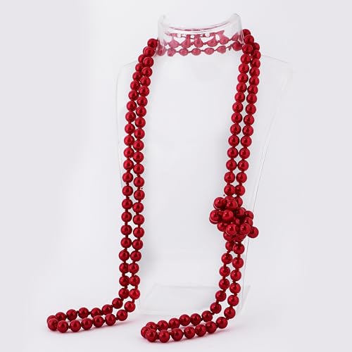 BABEYOND Long Pearl Necklace Faux Pearls Necklace Set Beaded Long Pearls Necklace 1920s Gatsby Costume Jewelry - color: Red