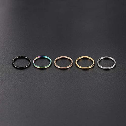 PEAKLINK 316L Hinged Segment Seamless Clicker Ring Nose Ring Hoop Septum Helix Conch Piercing Jewelry 5PCS Daith Lip Lobe Hoop Earrings - color: Single Hoop Ring:Silver/(Rose)Gold/Black/Rainbow, size: 14G 7mm