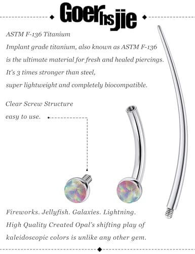 F136 Titanium 16g 6/8/10mm Opal Eyebrow/Rook/Snug/Vertical-Labret/VCH/Snake-Eyes/Anti-Tragus/Christina/Daith/Belly-Button/Bridge/Hood/Surface Curved Barbell Piercing Jewelry for Women Men - color: Pink, size: 8mm=5/16in