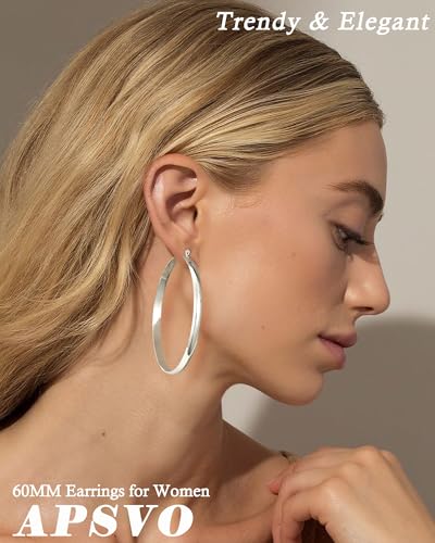 Apsvo Hoop Earrings for Women, 5mm Wide 14K Gold Plated/Silver Hoop Earring Hypoallergenic 925 Sterling Silver Earrings Lightweight Large Earrings for Women - color: Silver&70mm