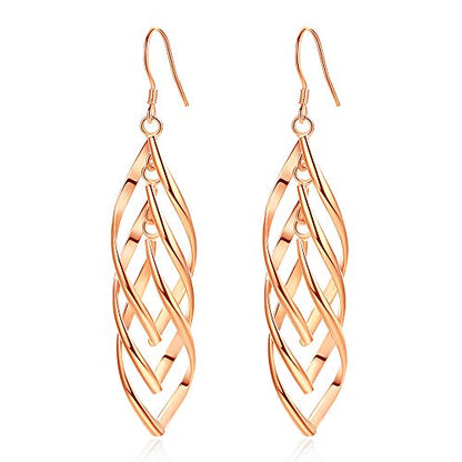 Sterling Silver Plated Earrings Dangle Earrings Linear Drop Statement Earrings for Women - color: ROSE GOLD