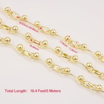 KYUNHOO 16.4FT Bulk Gold Chain for Crafting Charm DIY Jewelry Supplies | Gold Plated Jewelry Links Iron Metal Chains Bulk Light Beaded Chain for Handcrafts - color: Bead Gold