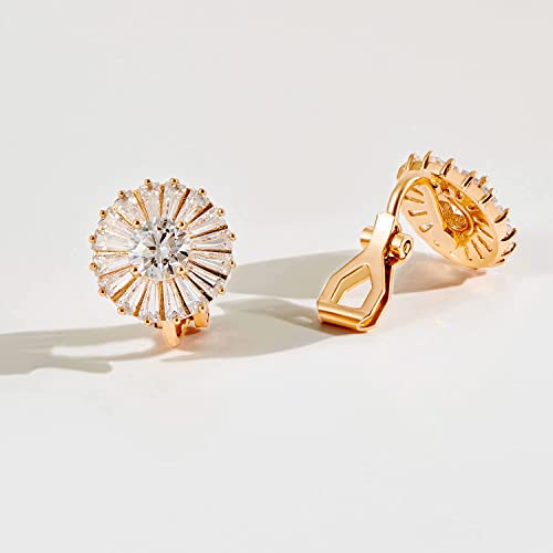 Clip on Earrings Women, 14K Gold Hoop Clip-On Earrings for Women, Hypoallergenic Non Pierced Croissant Earrings - color: Rose Gold Halo