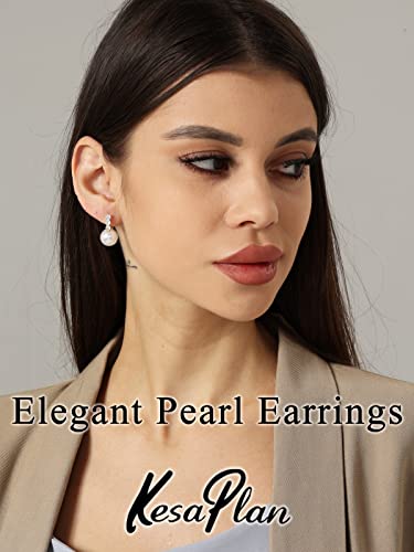 Pearl Earrings for Women 14K Gold Plated Hypoallergenic Pearl Earrings 5A Cubic Zirconia Dangle Earrings Elegant Jewelry - color: 1-Gold