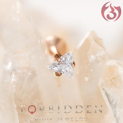 Forbidden Body Jewelry 16g Internally Threaded Surgical Steel Triangle CZ Labret Stud (Pick Color/Length) - color: Gold - 1/4" (6mm)