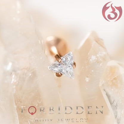 Forbidden Body Jewelry 16g Internally Threaded Surgical Steel Triangle CZ Labret Stud (Pick Color/Length) - color: Gold - 5/16" (8mm)