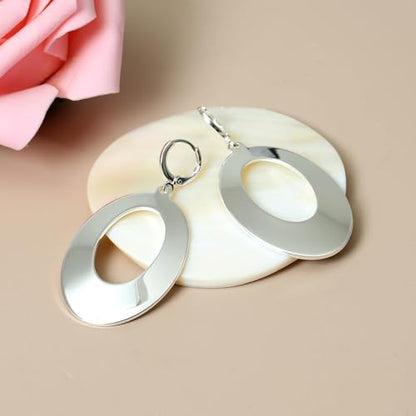 Dangle Hoop Earrings for Women,14k Gold/Silver Plated Geometric Hoops Earrings with High Polished Surface,Hypoallergenic Huggie Drop & Dangle earrings for Women - color: Oval-Silver