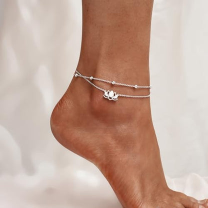 Anklet for Women S925 Sterling Silver Adjustable Foot Charm Ankle Bracelet Anklets Jewelry 9.5-10.5 Inches - color: Yoga Anklet