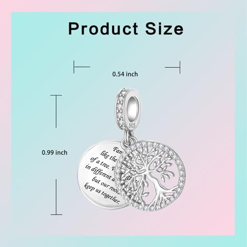 LUXILLA Charms for Bracelets & Necklace 925 Sterling Silver Charms Elephant Happy Birthday Charm Fit for Valentine's Day Mother's Day Jewelry Gift for Women - color: Family Tree Charm