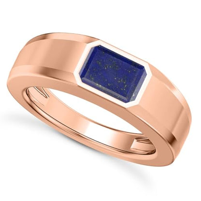 1CT - 3CT Gemstone Signet Pinky Ring - Emerald Cut Gem Pinky Ring White Yellow Rose 10K 14K 18K Gold Sterling Silver Mens Gem Signet Rings for Anniversary Fathers Day - style: Lapis Lazuli